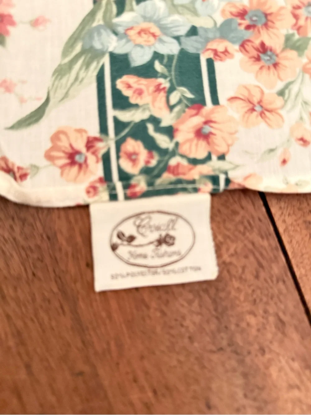 Floral Stripe Round Tablecloth in Green and Pink by Croscill ( Granada print )